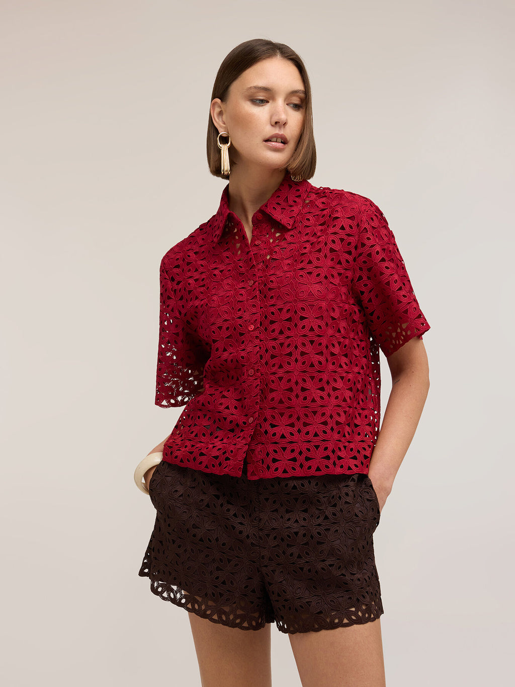 Camisa boxy de encaje macramé