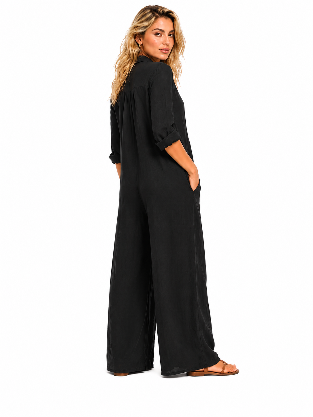 Soline | Vestido maxi negro holgado con botones
