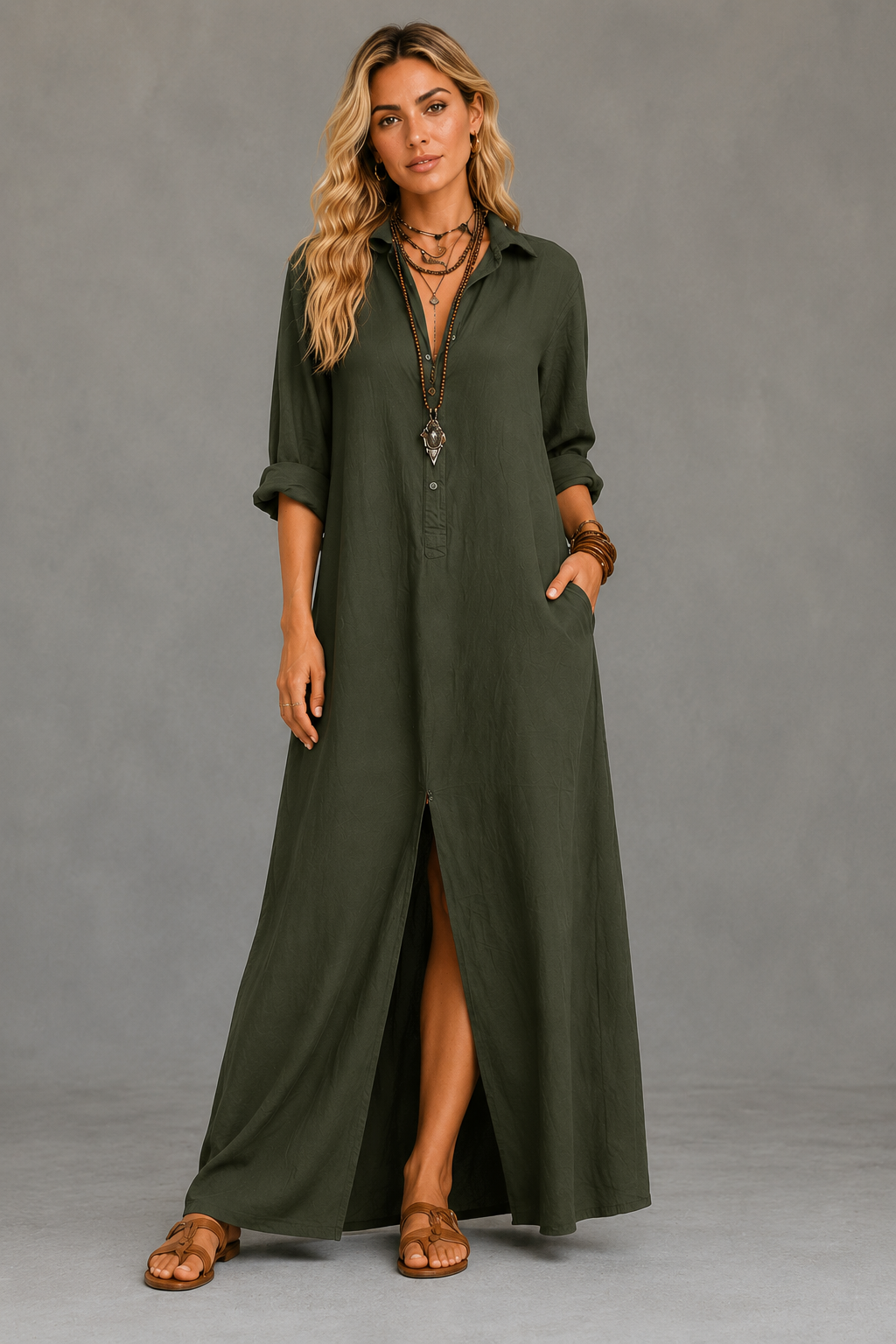 Soline | Vestido maxi negro holgado con botones