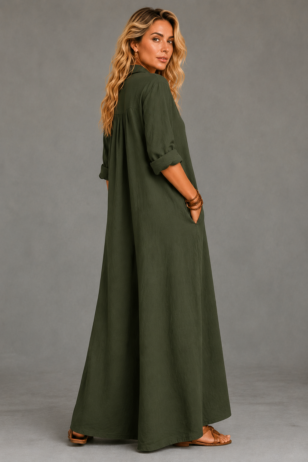 Soline | Vestido maxi negro holgado con botones