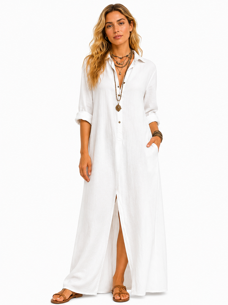 Soline | Vestido maxi negro holgado con botones