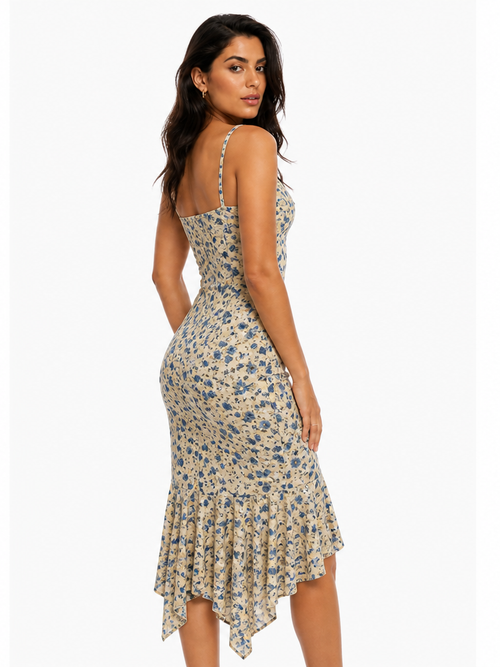 Aroa - Vestido con estampado floral y bajo irregular anudado
